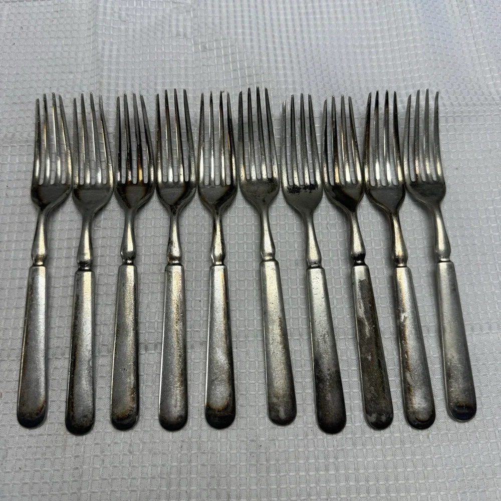 Set 10 Antique 1847 Rogers Bros Silverplate Meridan Dinner Forks 7.75